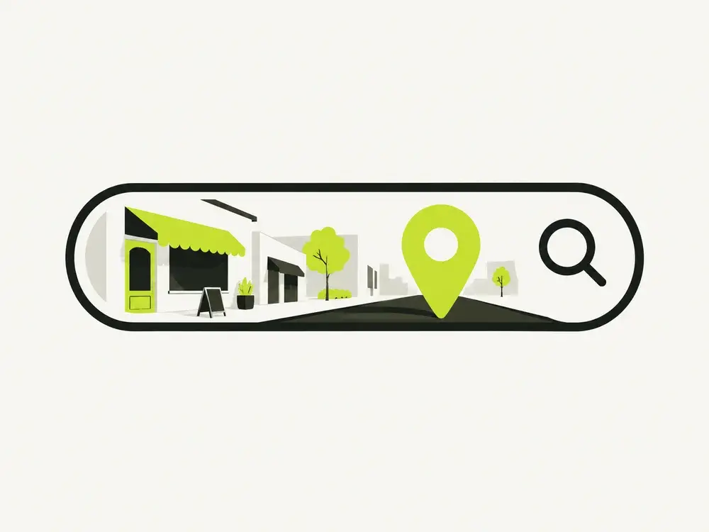 Editorial artwork of a local business on a neighbourhood map