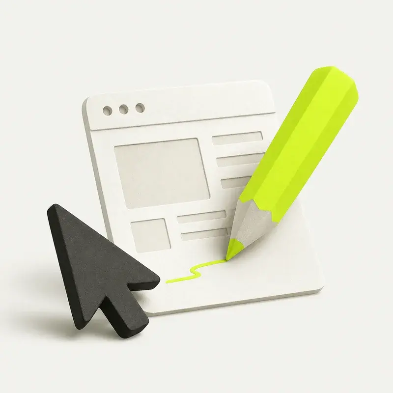A pencil and cursor shaping a website design