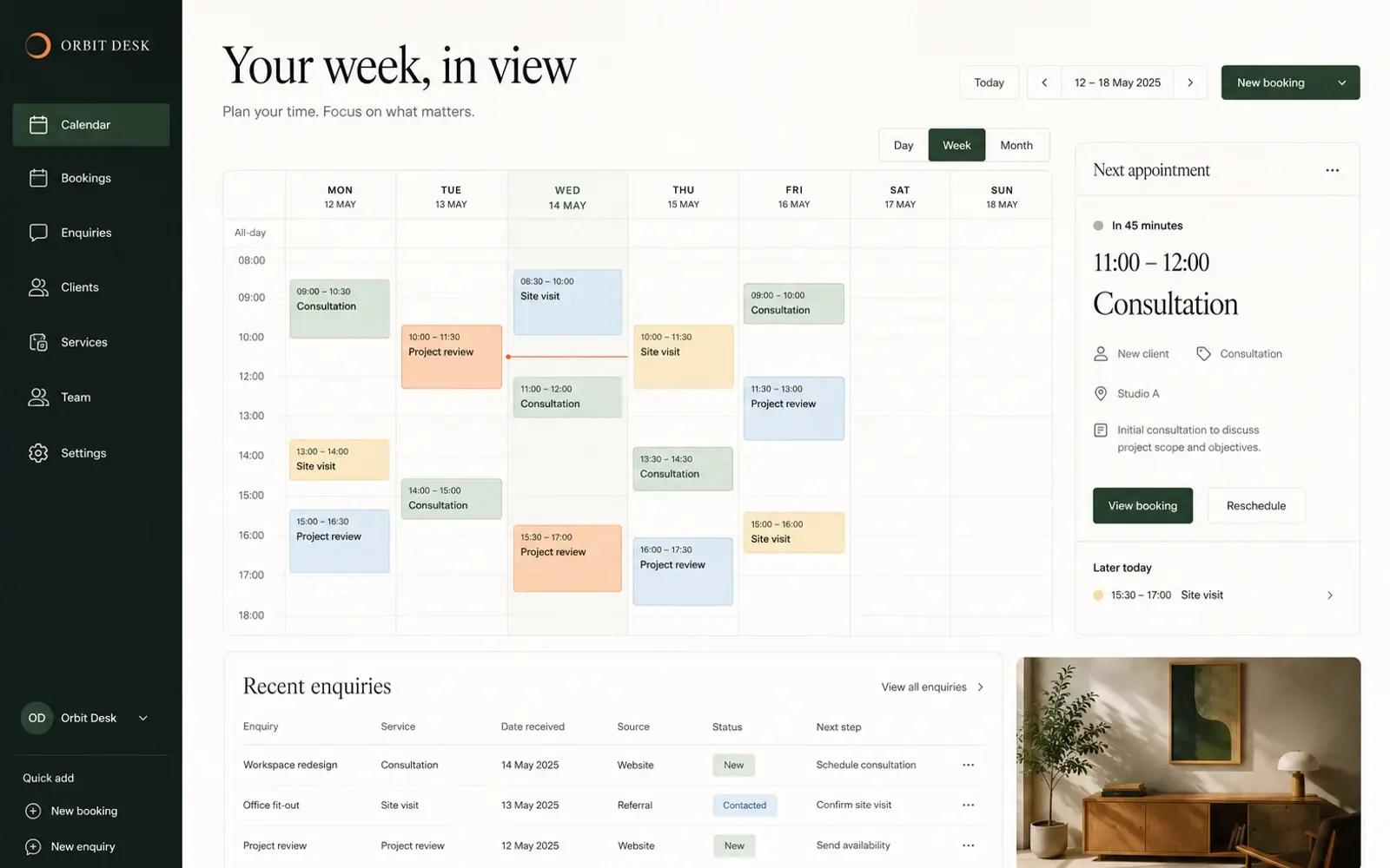 Orbit Desk: bookings & business dashboard design concept