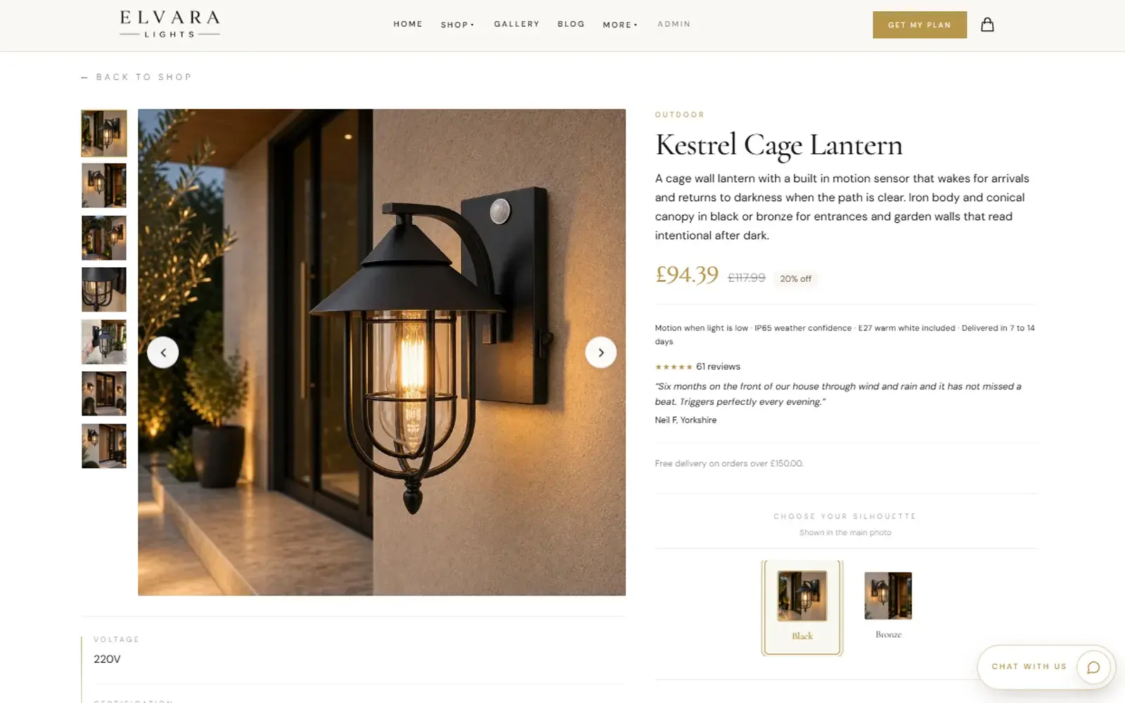 The finished Elvara Lights online shop