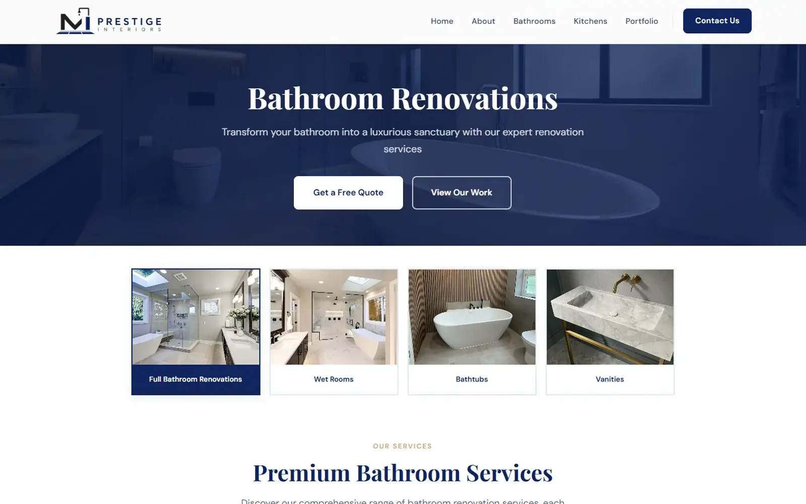 The finished M I Prestige Interiors business website
