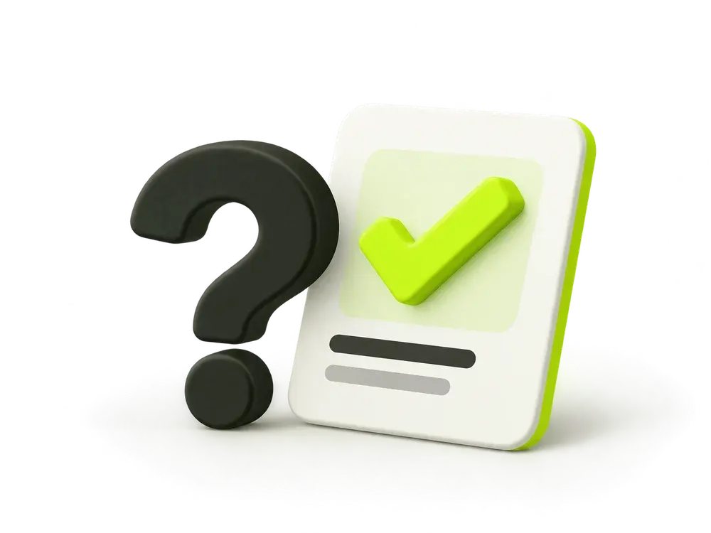 A question symbol beside a checked answer card