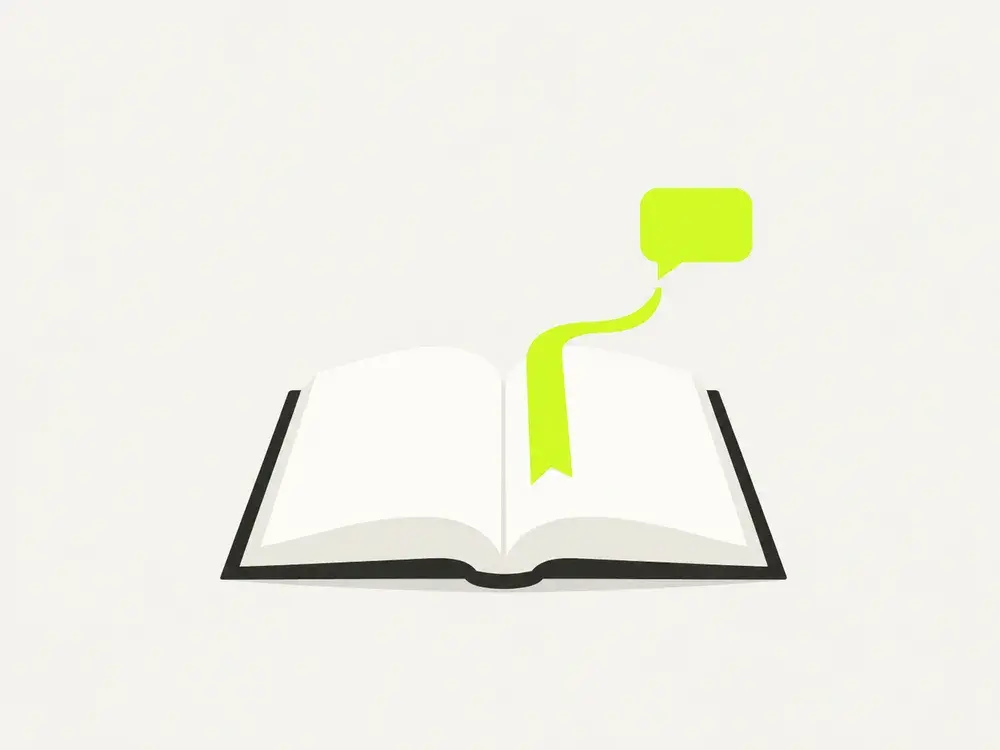 An open guidebook with a bookmark leading to a conversation