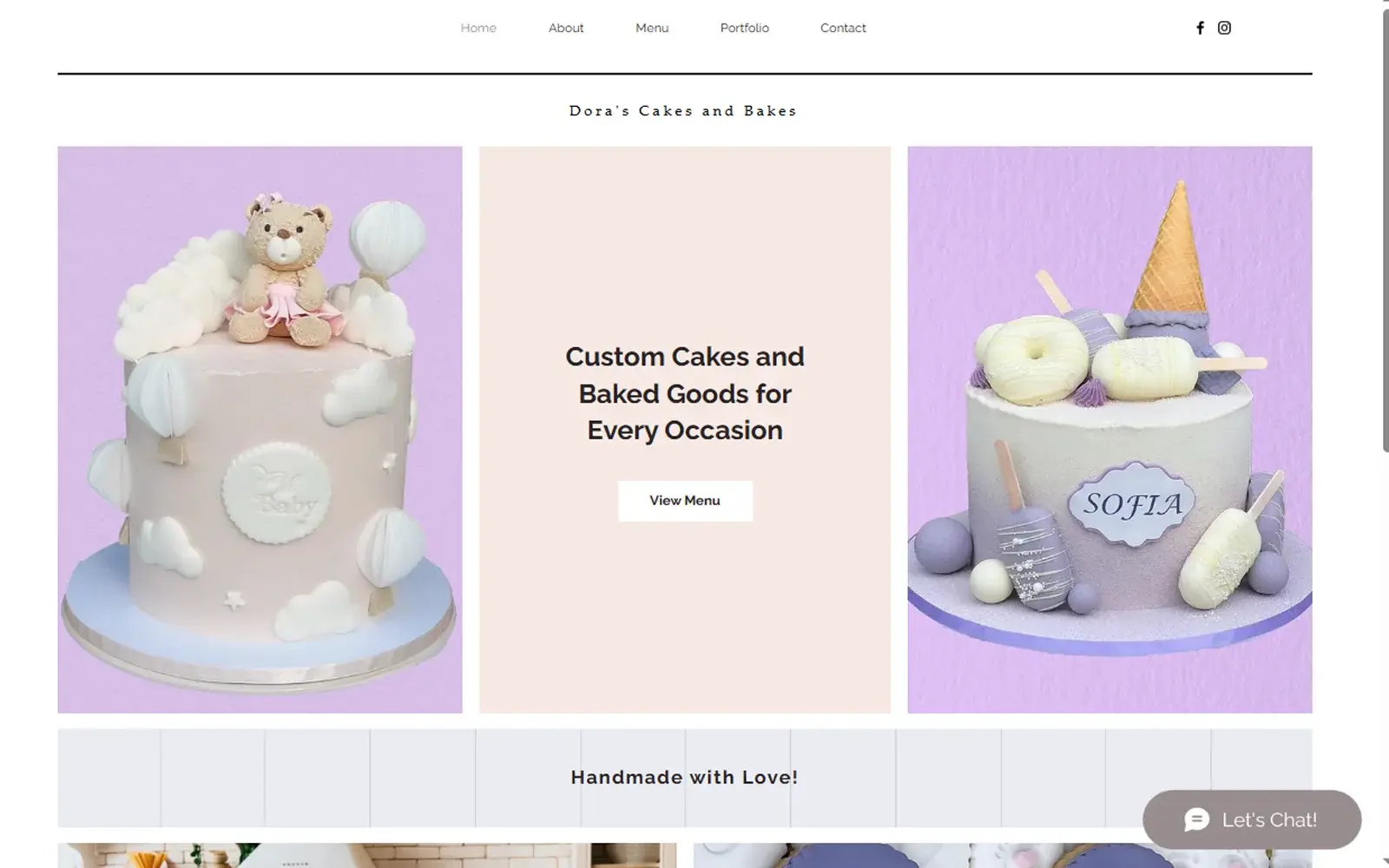 The finished Dora's Cakes and Bakes website